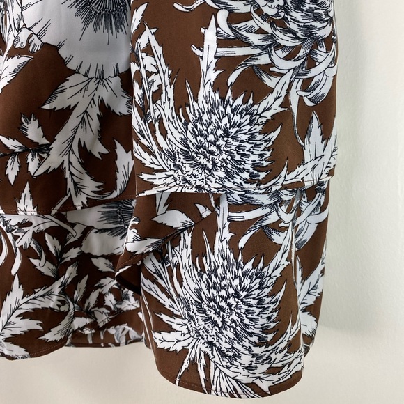 NEW Express Asymmetrical Tiered Tropical Floral Print Mini Skirt | BROWN | Sz 14 - Picture 9 of 12